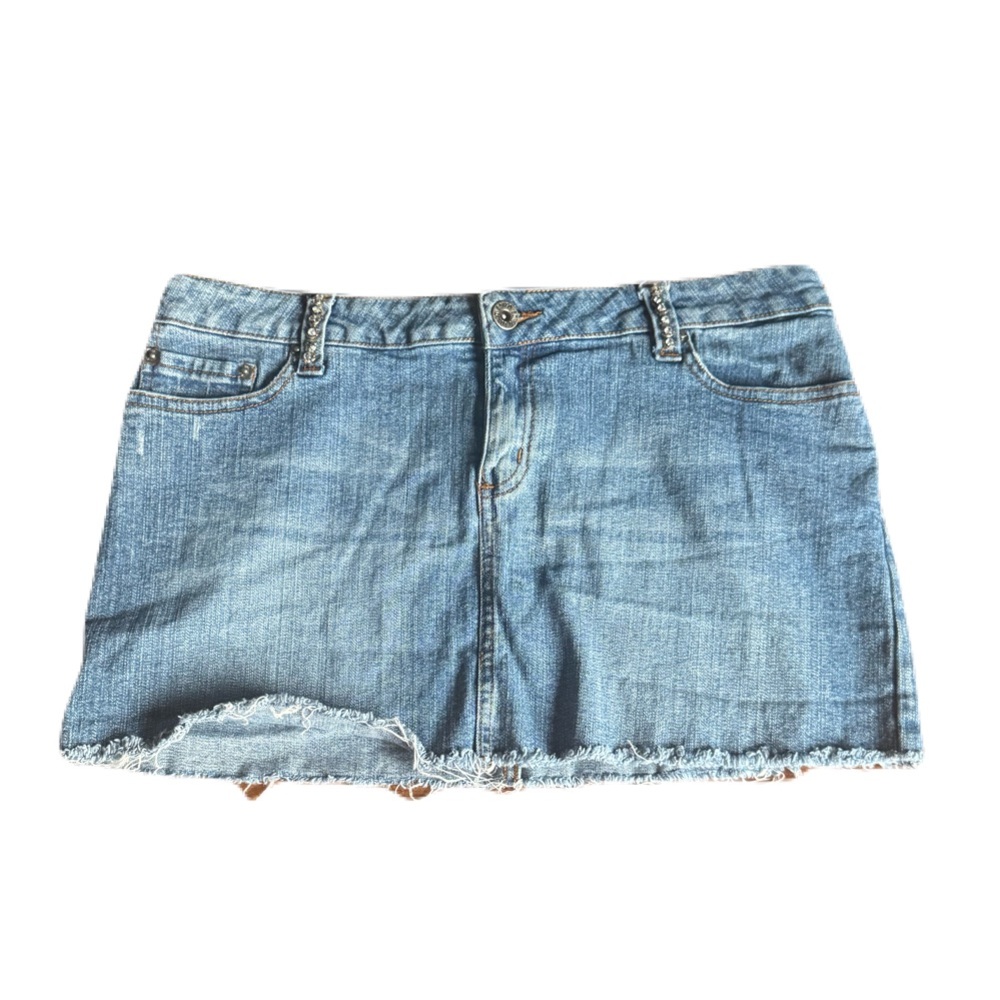 Vintage BONGO Y2K Denim Skirt Size 9 With Rhinestones